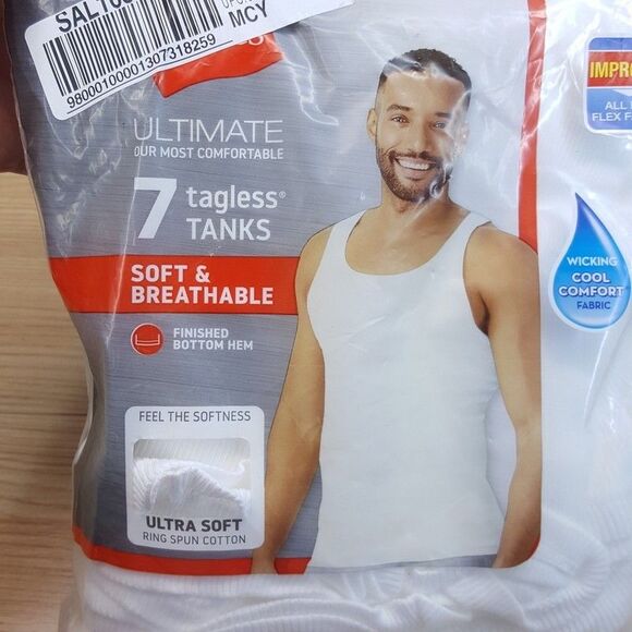 HANES Shirt Mens Small White 7-Pack Tank Top Pullover Ultimate Tagless Tanks - Picture 2 of 5